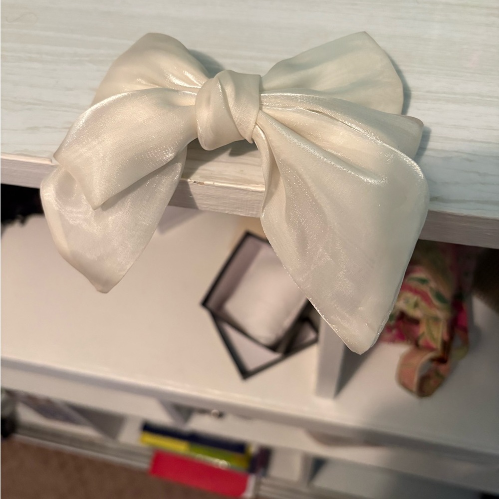 Sheer Ivory Satin Bow Hair Clip